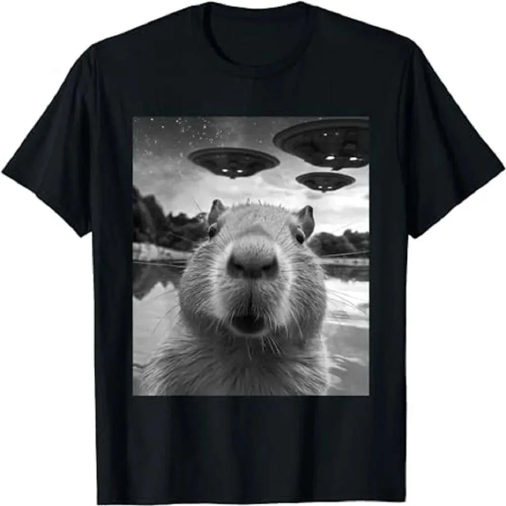 Konstiga t-shirts, capybara selfie casual kläder