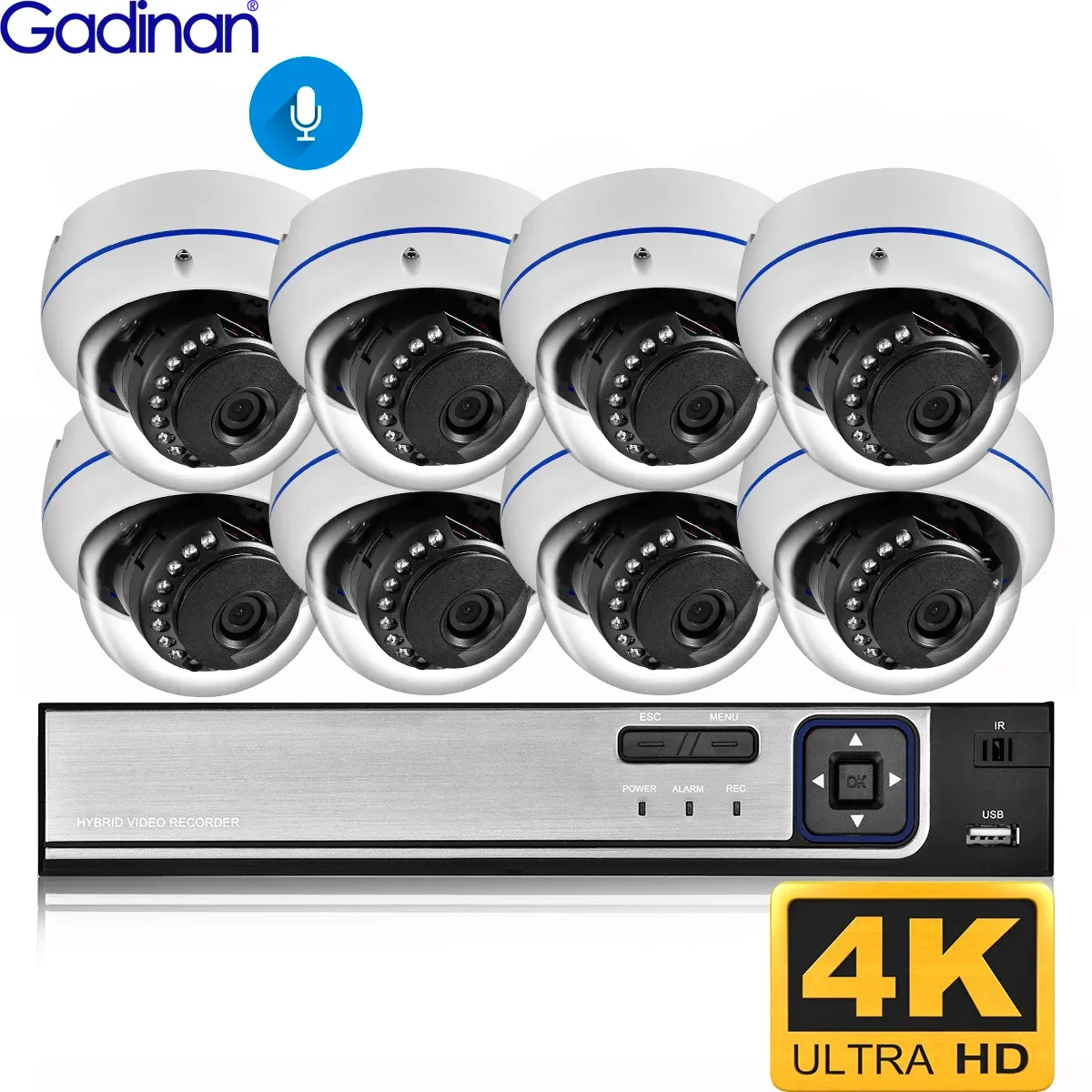 System 4K Video Surveillance Set 8MP Poe Dome Vandelproof Camera Kit Audio Video Outdoor Home 4/8ch Set Security Camera System CCTV