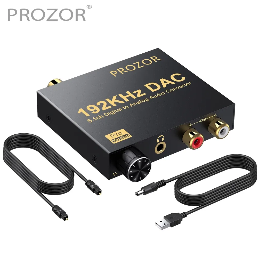 Converter Prozor 192KHz Conversor de áudio digital para analógico Compatível com AC3 DTS 5.1CH DAC Converter coaxial óptico para RCA 3,5mm Jack
