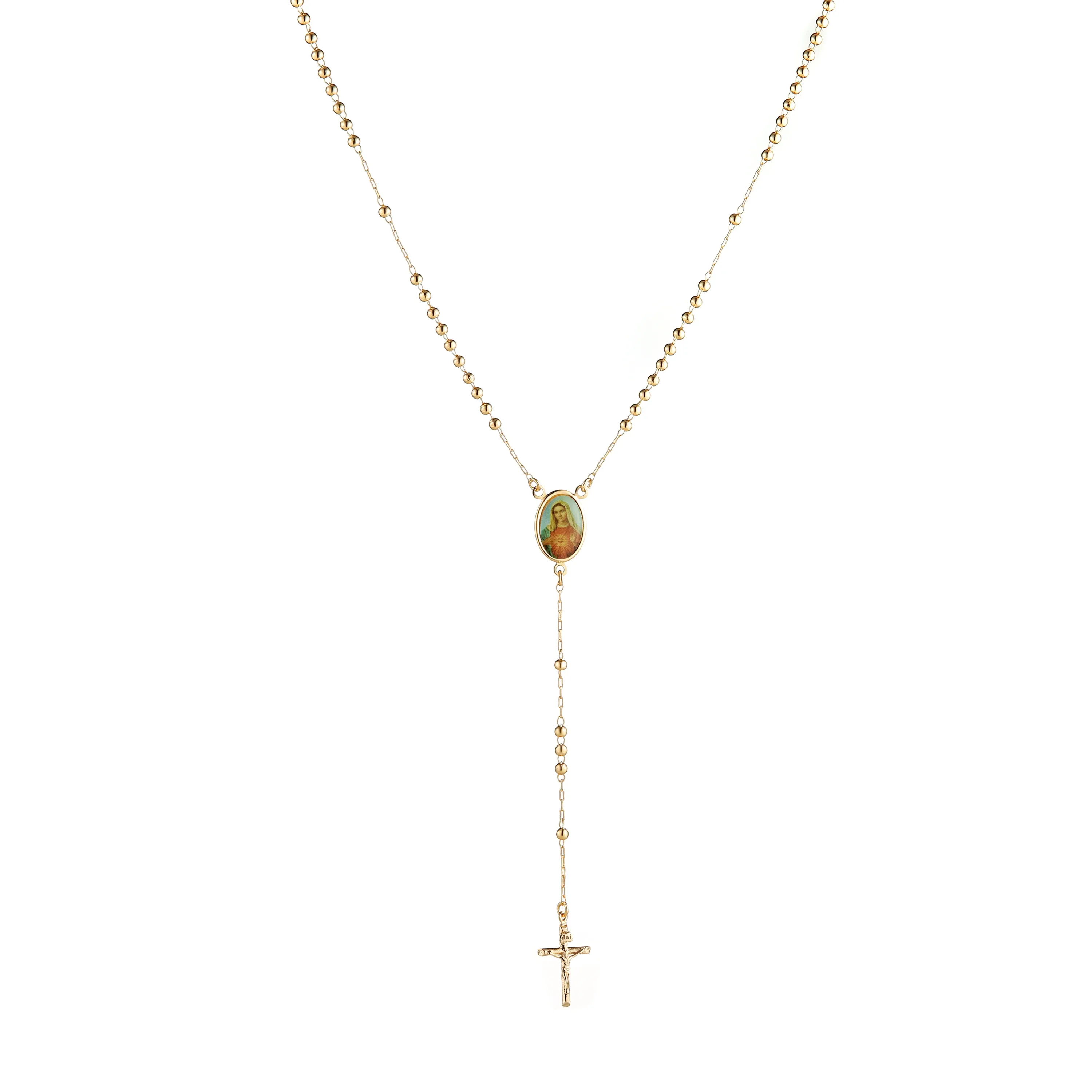 Colliers Hzman 14K Gold plaqué DESYT Y Collier Rosaire Perle Vierge Marie Jésus Cruicifix Cross Collier de tour ajusté pour les filles