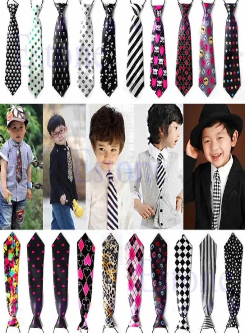Girls Boys Elastic Tie 30 Styles Cute Chirldren Wedding Party Necktie Fashion Suit Baby Printed Colorful Neckwear3678601
