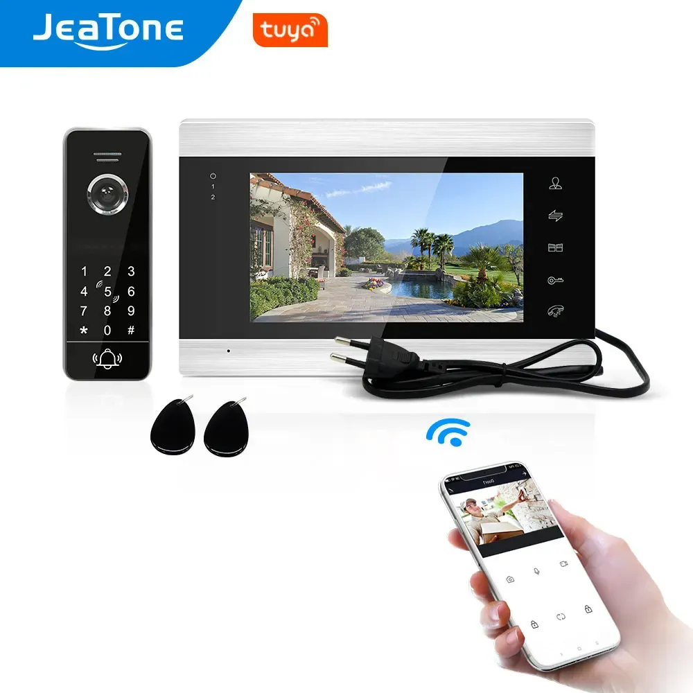 Intercomo Jeatone Tuya Smart Wi -Fi Video Door Telefone Home Intercom Controle de acesso Código do sistema/cartão RFID/aplicativo/tela Desbloqueio Detecção de movimento