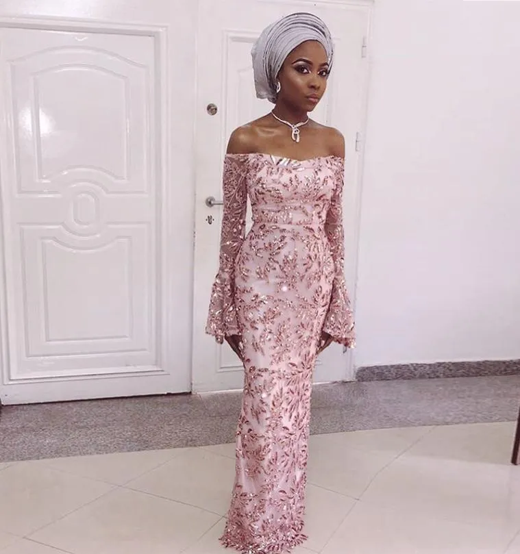 ASO EBI OFFTHEHOULDER LONG LONGES SEQUINS LACE SORGE ROBES DUBAI DUBAI FORMEL