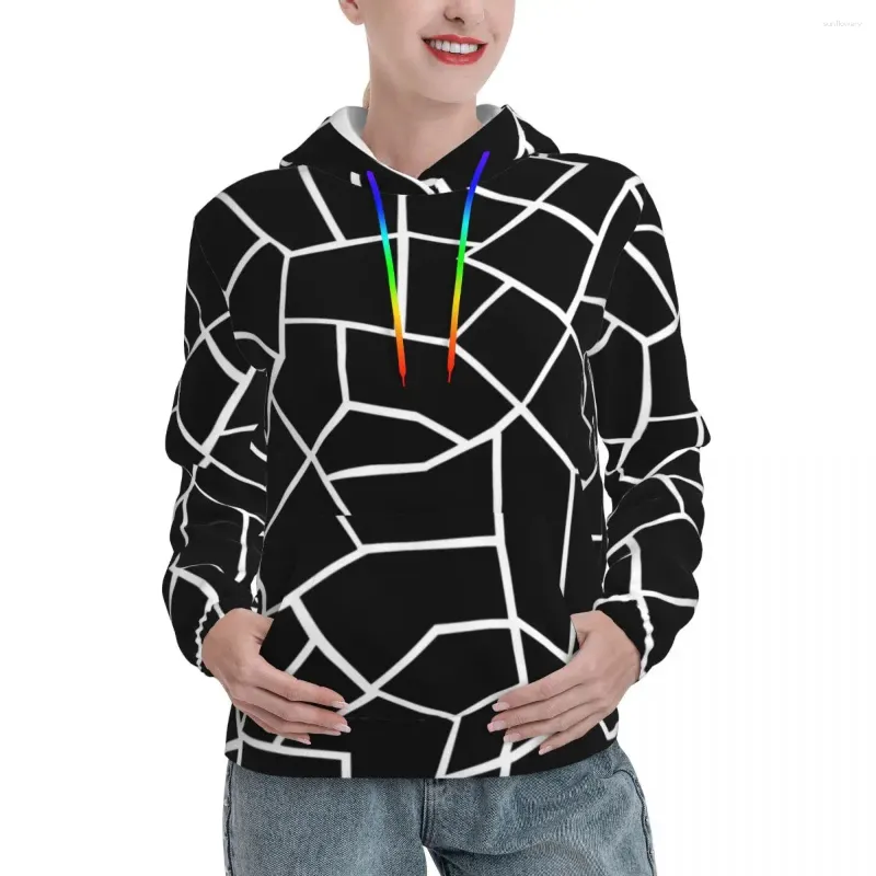 Hoodies voor dames witte Noordse lijnen herfst mozaïek geometrische streetwear capuchon shirt vrouwen Harajuku klassiek oversized pullover hoodie