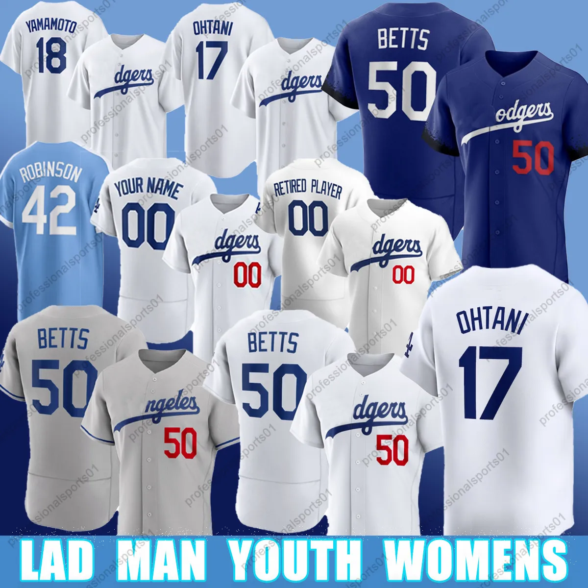 2024 Custom 50 Mookie Betts Jersey 17 Shohei Ohtani 18 Yoshinobu Yamamoto Freddie Freeman Baseball Dodgers Clayton Kershaw James Outman Urias Mens Women Youth