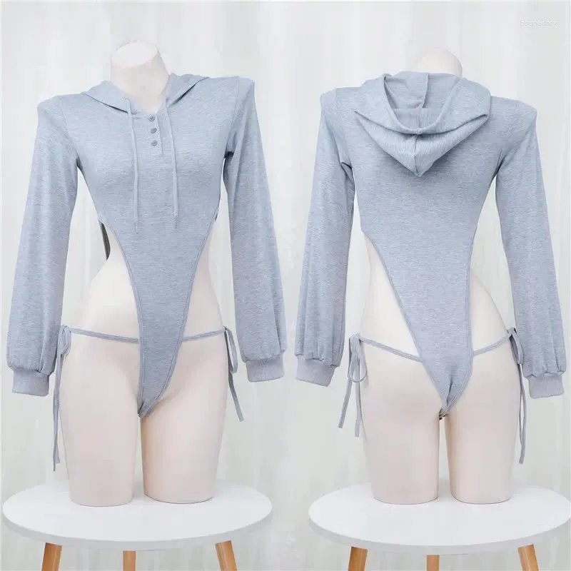 Beha's stelt een hoge spleet Hoodsed Hoodie Swimsuit Backless Underwear Jumpsuit Cosplay Cosplay Kostuum Girls Women Uniform Temptation JK