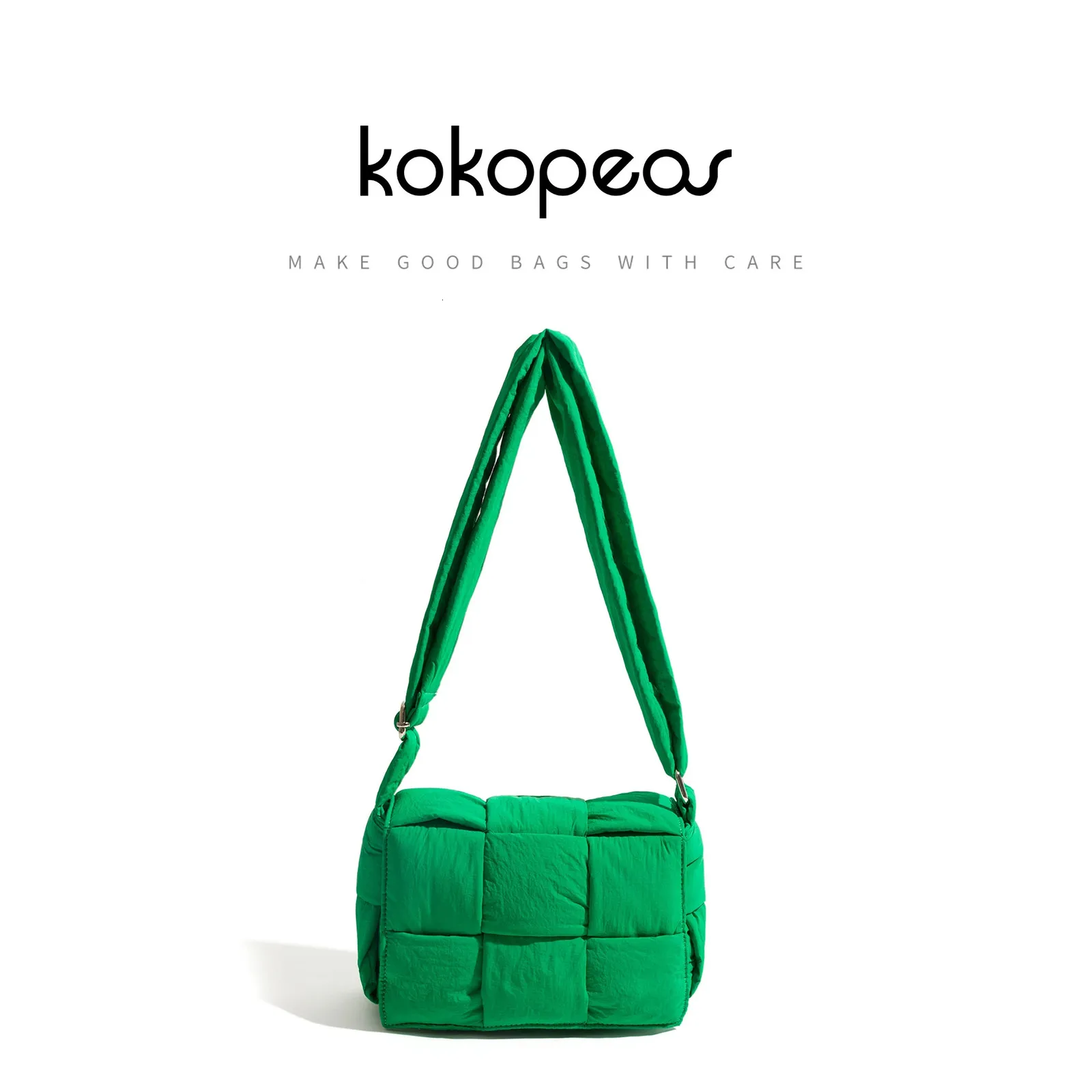 KOKOPEAS Padded Messenger Puffer Bag for Women Handmade Woven Flap Cotton Down Crossbody Purse Fashion Shoulder Cell Phone Pouch 240328