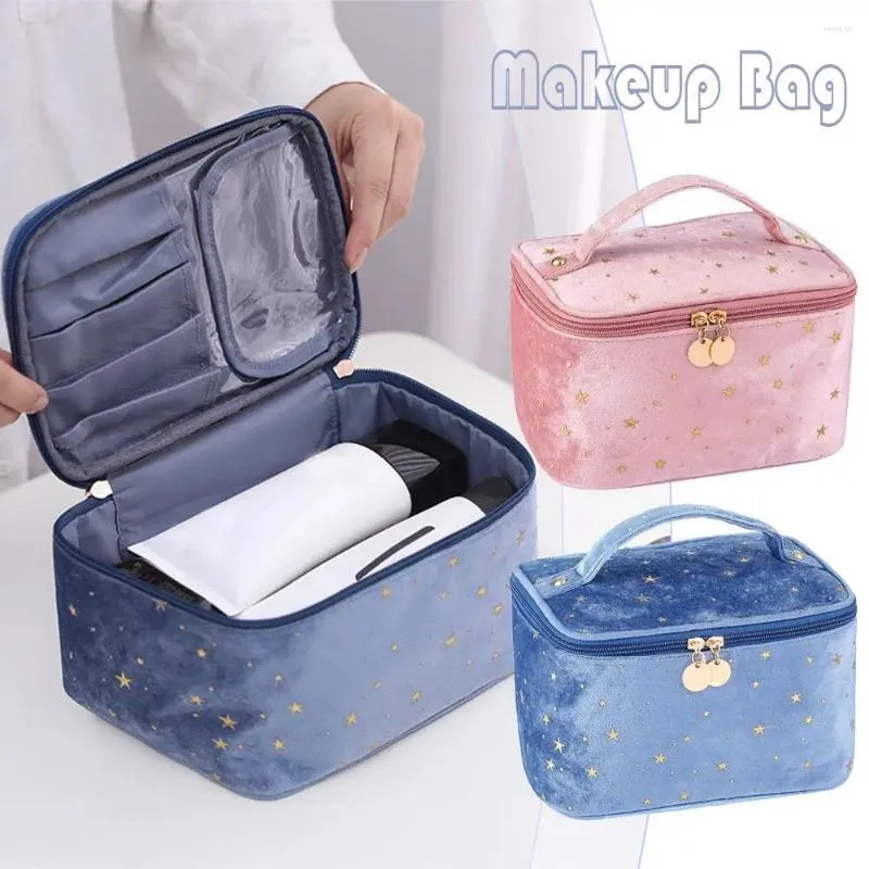 Cosmetic Bags Flannel Makeup Bag Durable Handheld Large Capacity Portable Square Toiletry