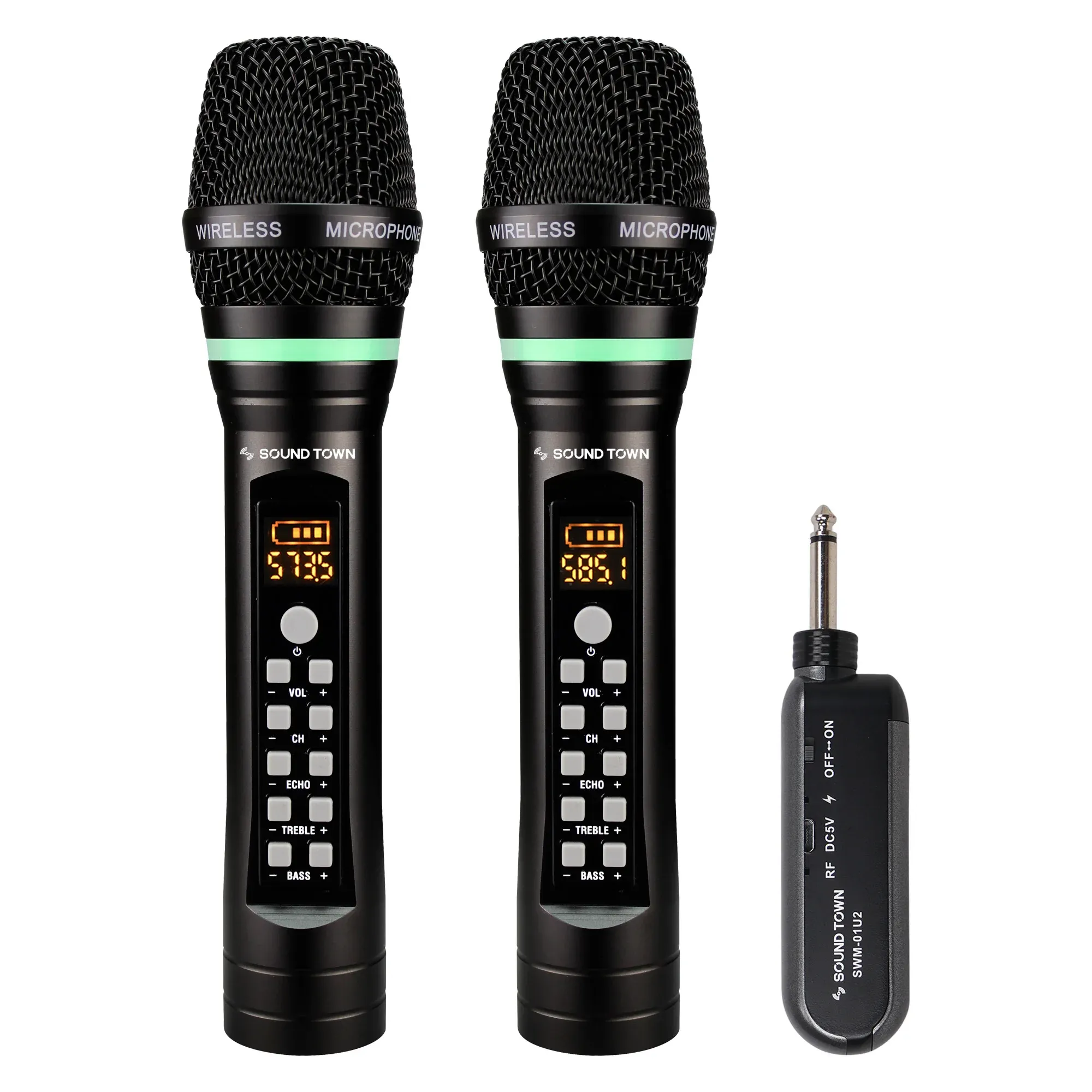 Microphones Sound Town 100Channel UHF Mic de poche sans fil rechargeable avec effets intégrés 1/4 "récepteur portable (SWM01U2HH)