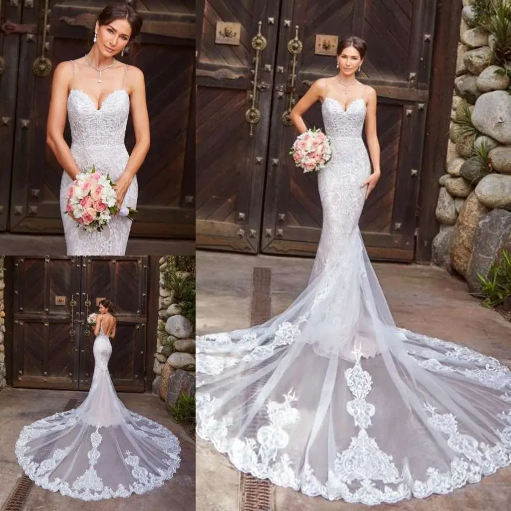 Klänningar Kitty Chen 2020 Bröllopsklänningar Spaghetti Rem Sweetheart Lace Appliqued Backless Bridal Clows Sweep Train Mermaid Wedding Dress