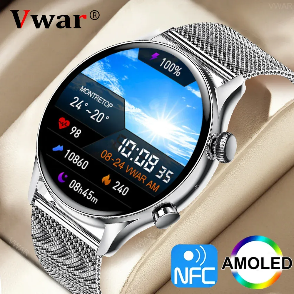 Watches 2022 Vwar NFC Smart Watch Men AMOLED Screen Alwayson Display Bluetooth Call Women Smartwatch Waterproof Sports Fitness Tracker