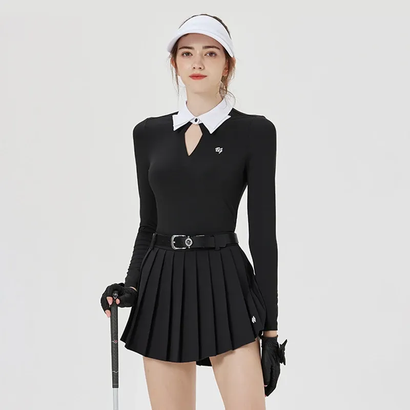 Caps Blktee Golf Vêtements Top Bowknot Col à manches longues Polo Skirt Slim Sports Sports Séchés rapides