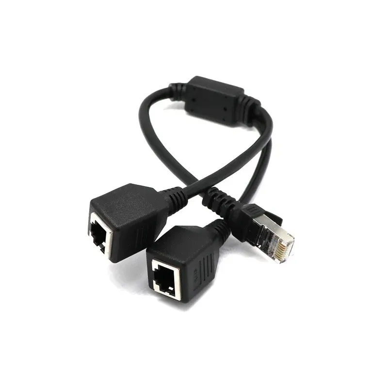 RJ45 1 Male To 2 Female Socket Port LAN Ethernet Network Splitter Y Stable Transmission Cat5e Cat5 Cat6 Easy Adapter Cable