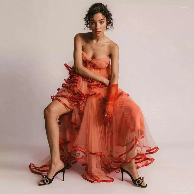 Casual Dresses Women Dusty Orange Strapless Tulle... From Join3, $102.46 In  Bulk