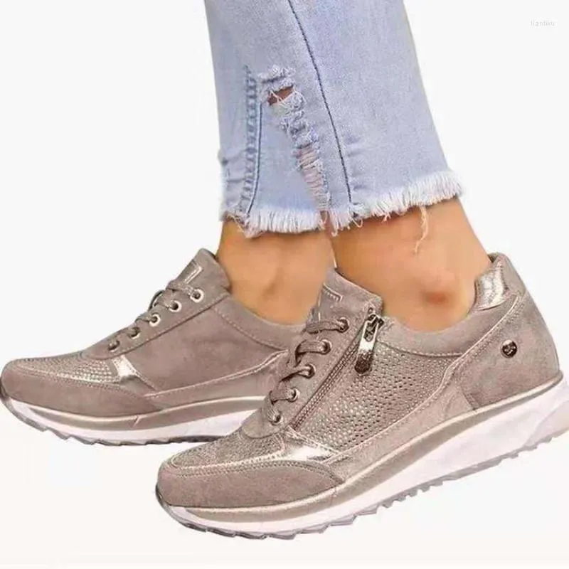 Sapatos casuais femininos esportes tênis mulheres moda moda cunha laca laca de zíper up