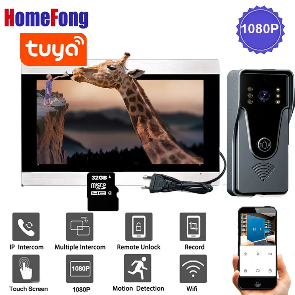 Intercom HomeFong 7 Inch 1080p Video Intercom System för Home Wireless WiFi Tuya Smart Life Video Door Phone med Doorbell Camera Record