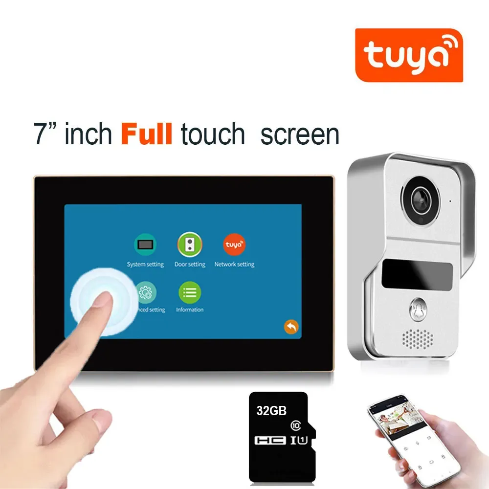 Doorbells 7 inch Touch Screen Monitor Wireless Wifi Smart Video DoorPhone Intercom System Doorbell Camera with 1080P Wired Doorbell Tuya