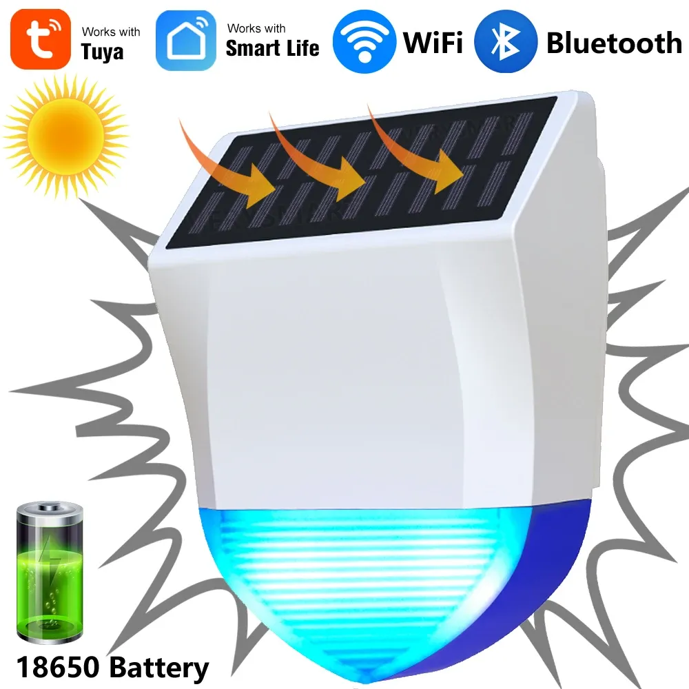 Siren Tuya Smart Wifi Sound Light Sirene Alarm Outdoor Solar Energy Bluetooth IPX5 Waterdichte sabotage Alarmsensor met batterij