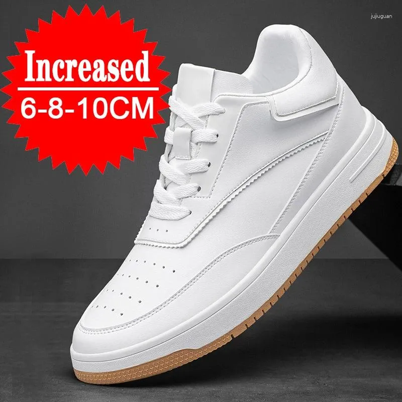 Casual skor män äkta läder sneakers man vit bekväm plattform manlig skor höjd ökar 6/8/10 cm innersula