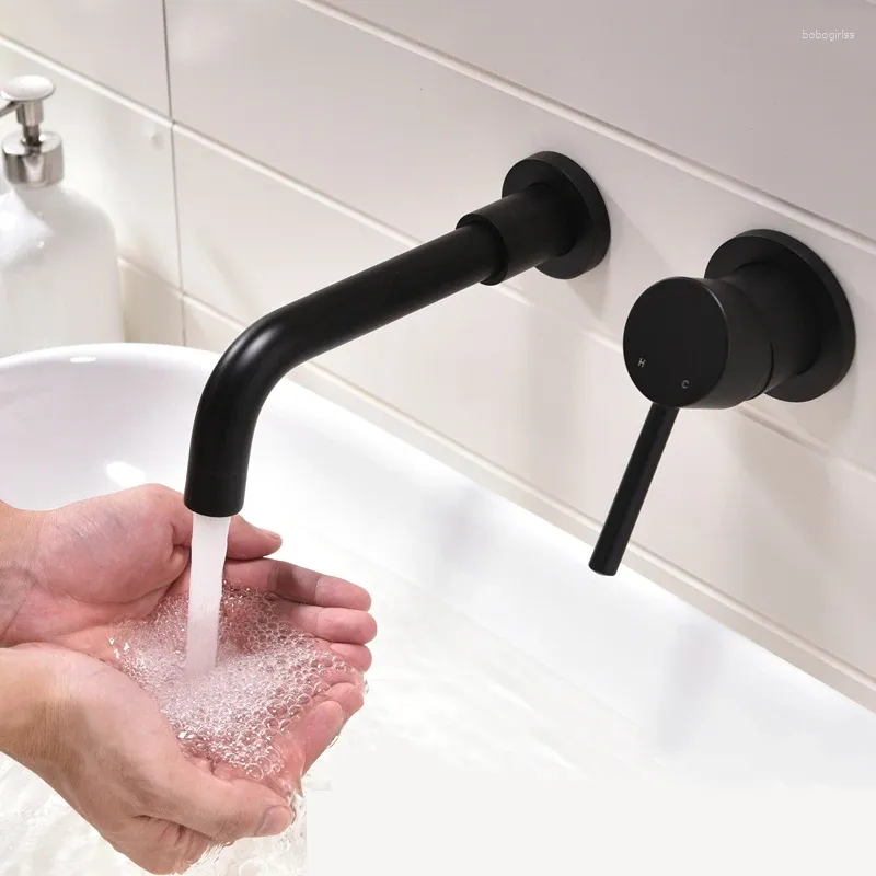 Rubinetti del lavandino del bagno in ottone nero a parete montata a bacino montato a manico singolo mixer tocco di rotazione fredda oro brunito