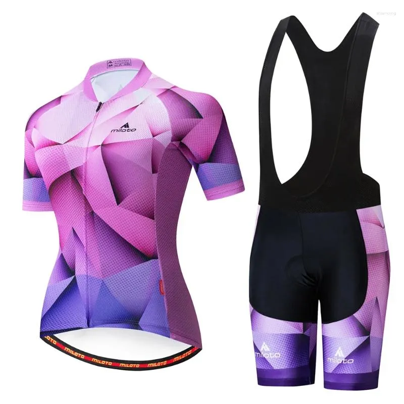 Tävlingssatser 2024 Kvinnor Purple Summer Cycling Clothing Breattable Clothes Kit Kort ärm Bib Shorts Mtb Ropa Ciclismo Maillot Wear