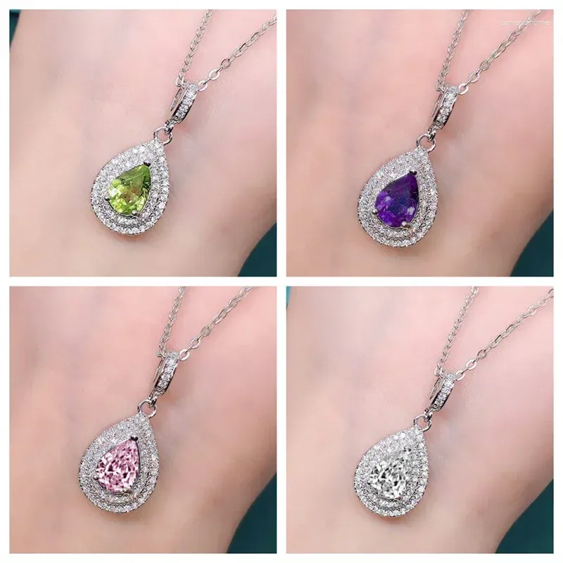 Collares colgantes collar de caída de agua estética para mujeres rosa/blanco/verde/púrpura circonía cúbica joyas de boda de lujo de lujo