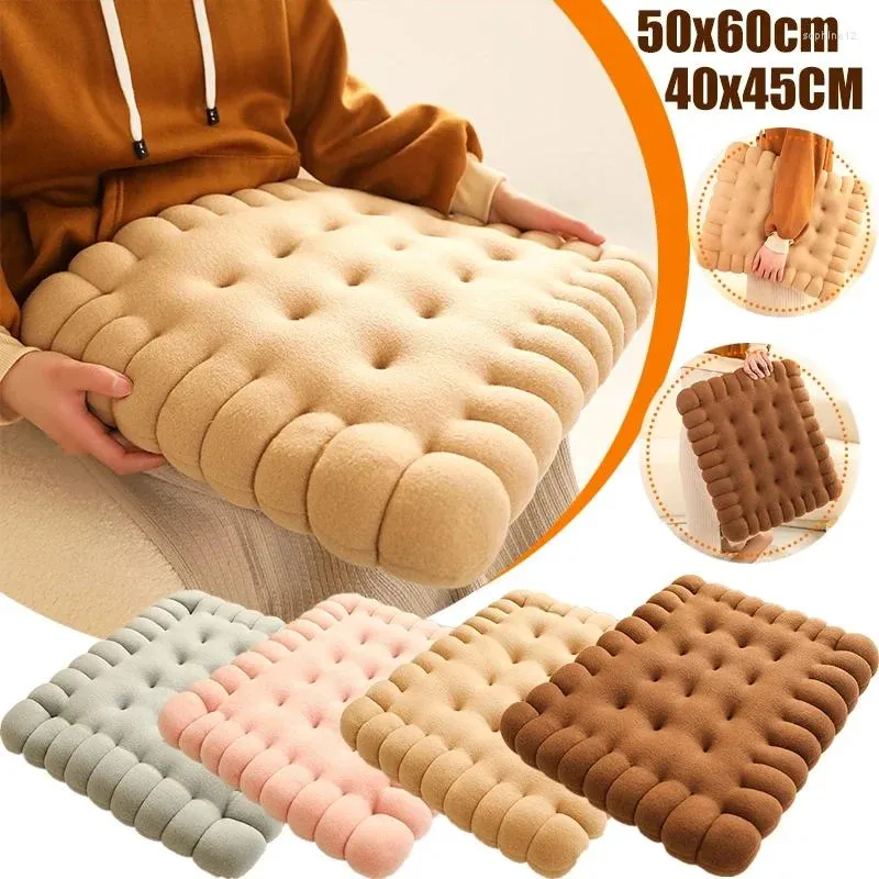 Pillow Simulation Cookies Plush Soft Thicken Square Biscuit Round Chair Short Toy Floor Pad Mat Home Decor Gift