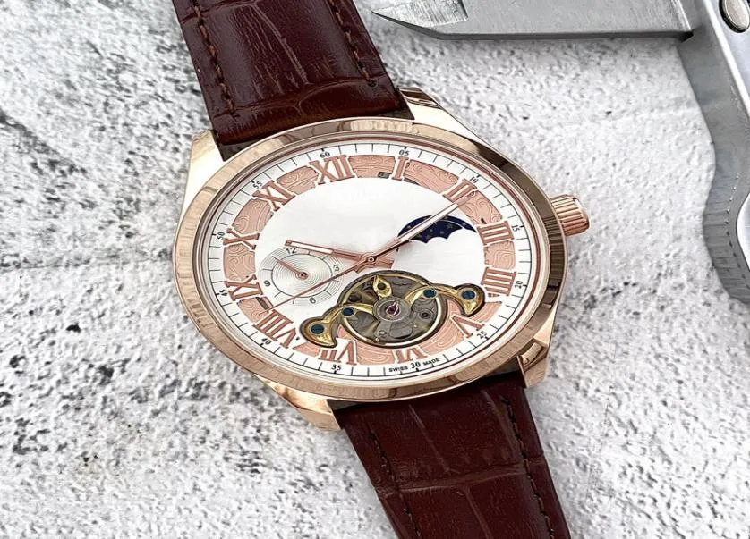 2022 Nuevos relojes de lujo para hombres Tourbillon cuatro puntadas automáticas relojes mecánicos de alta calidad Fase de la marca europea de la luna leathe3581575