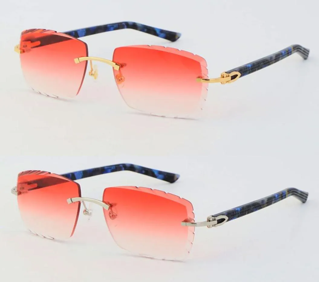 Whole Selling Latest Glasses Marble Blue Plank Rimless Sunglasses 3524012A Fashion High Quality Male and Female 18K Gold Meta2777034