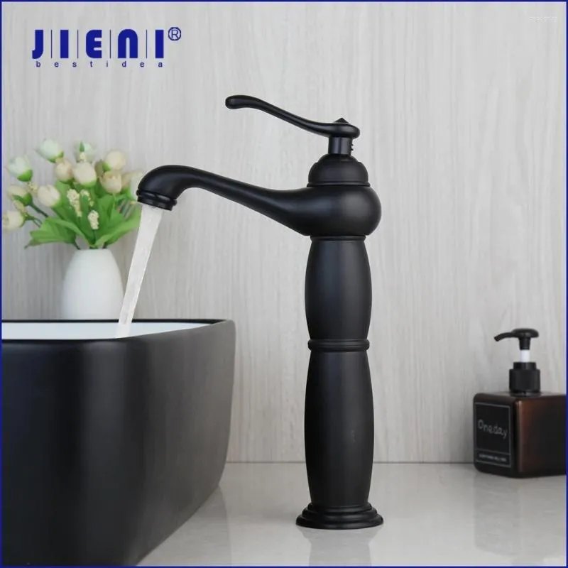 Bathroom Sink Faucets JIENI Matte Black Basin Faucet Deck Mounted Vanity Mixer Tap Tall & Short Magic Lamp Style Wash