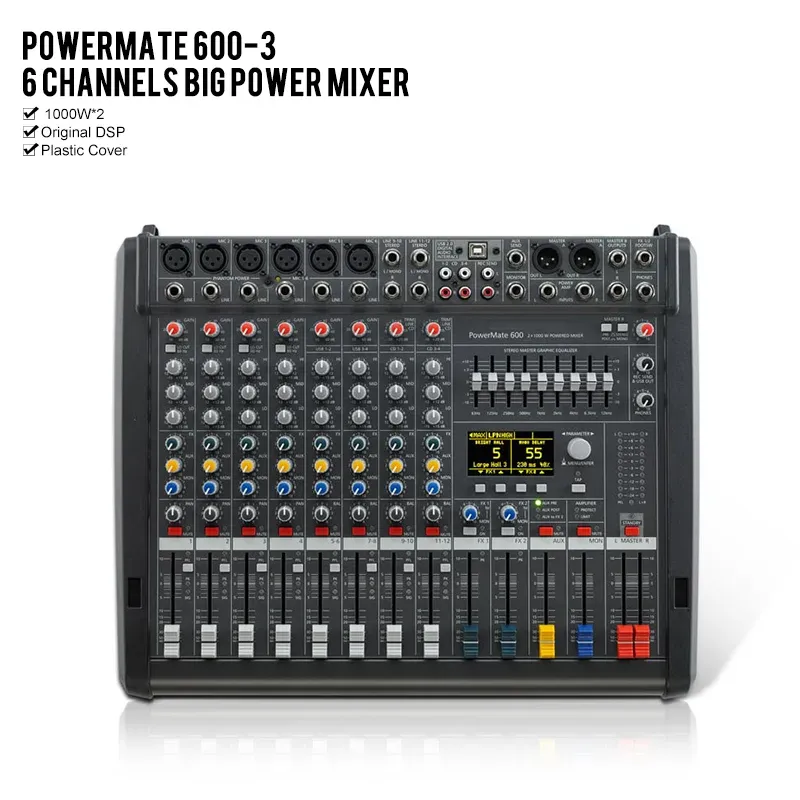 Utrustning PowerMate 6003 1000W*2 DJ Audio Powered Mixer PM 6003 PM600 för Stage Show Live Performance Dynacord Mixer