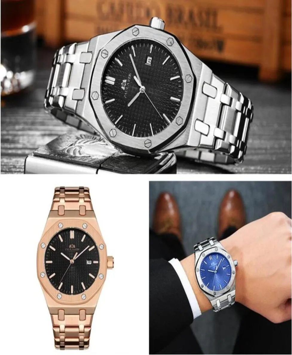 Good Men Watch Luxuries Male Quartz Wrist Shatch en acier inoxydable Rose Gol Top Man Watchs Luxury Gentleman Royalmen Président1408915