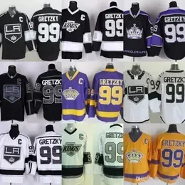 Retail and dropshipping Factory Outlet Mens Kings 99 Wayne Gretzky Black Purple White Yellow 100% Stittched Cheap Best Quality Ice Hockey Jersey