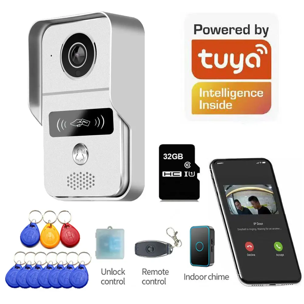 Interphone Tuya App Smart Poe IP Vidéo Interphone WiFi Video Porte de téléphone Bell Wifi WiFi Door Camera Alarm Wireless 1080p Sécurité Camerie