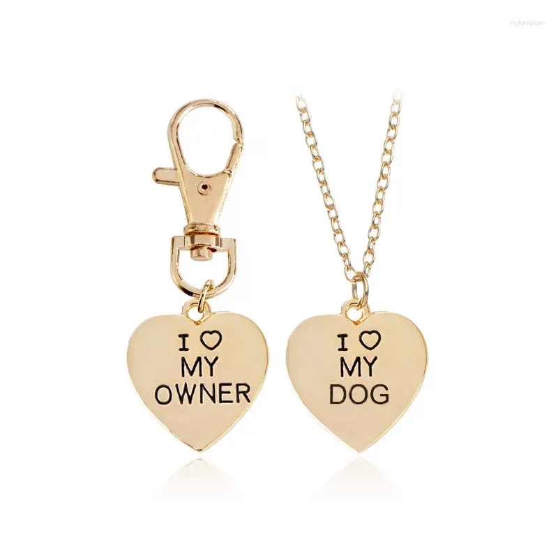 Pendanthalsband Fashion Trendy Heary Dog KeyChain Set Letter "I Love My Dog" "Jag ägare" Charms Statement Choker Halsband