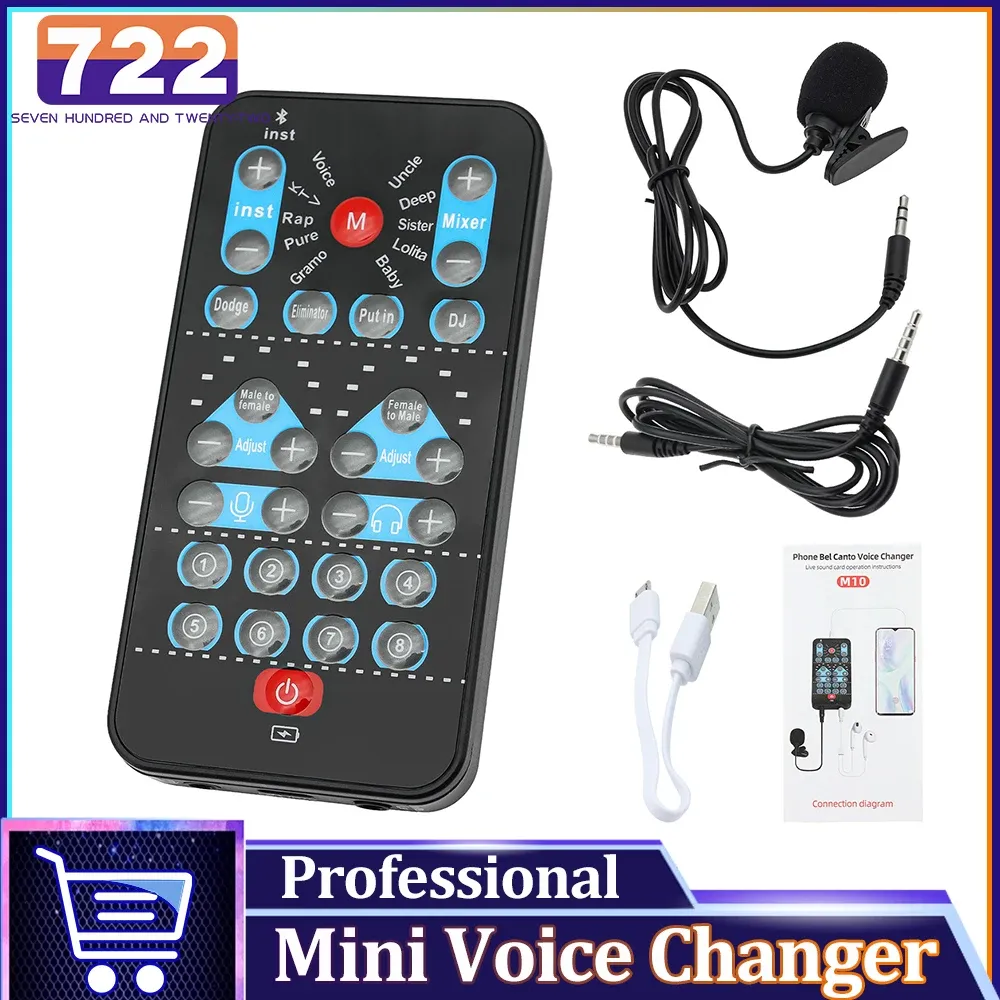 Microphones HD Voice Changer Device Multi Språk Karaoke Funktion Förskonande Universal Portable Sound Changer Card Fine Tuning for Live
