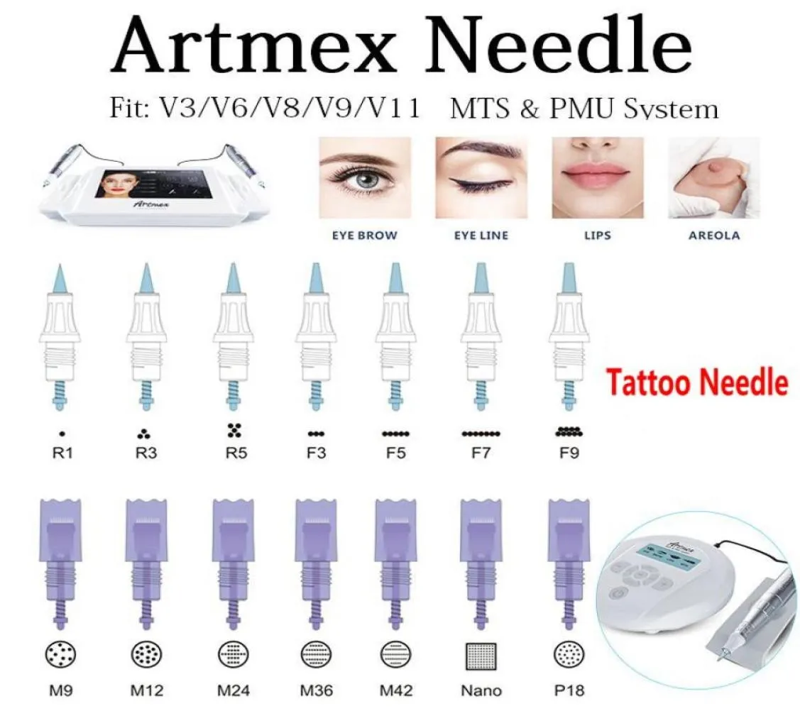 MTS PMU Needles Cartridge för ArtMex V11 V8 V6 V9 Permanent Makeup Tattoo Needle Derma Pen Microneedle4307554