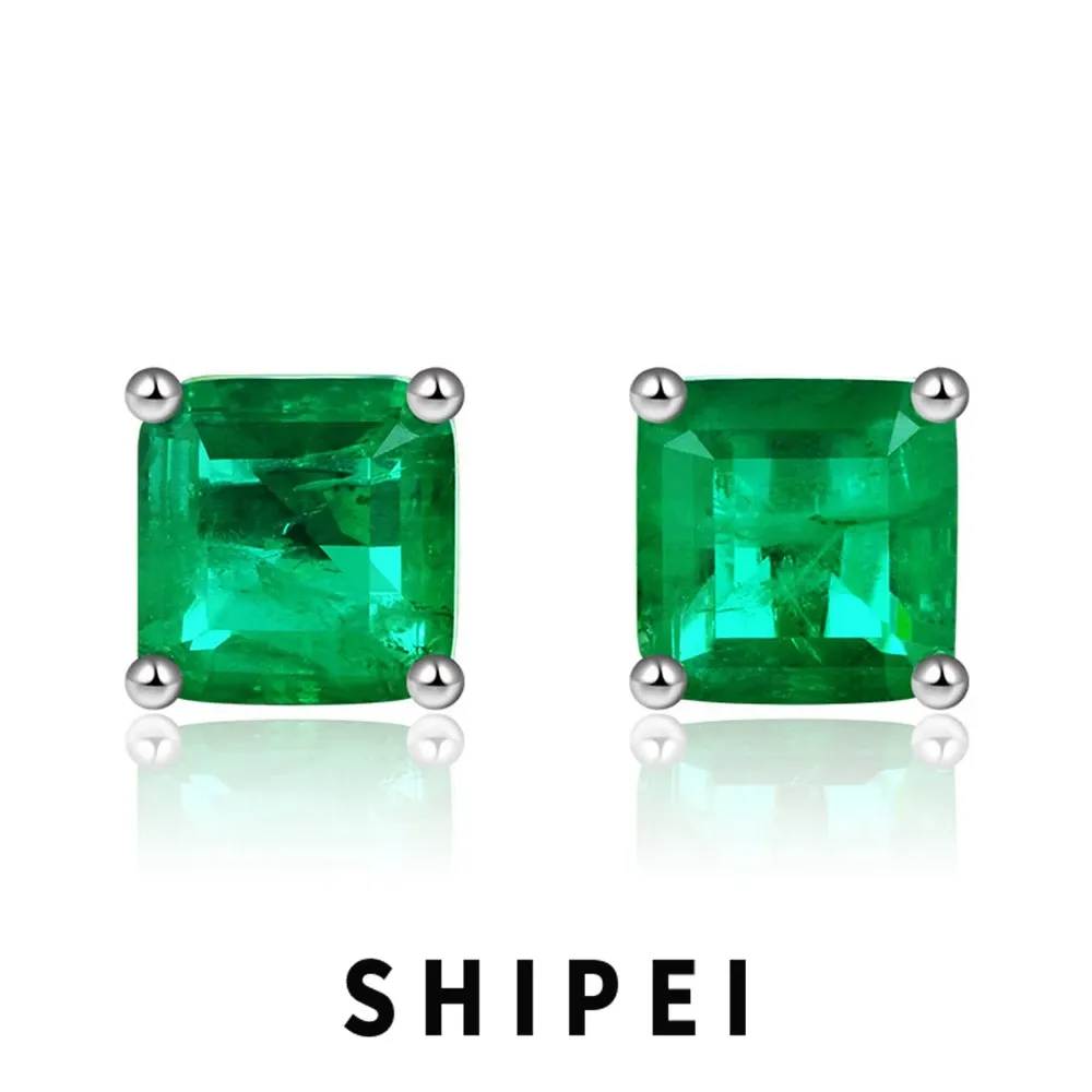 Anéis Shipei clássico sólido 925 prata esterlina 2ct Emerald Gemstone Studs Brincos noivado de casamento jóias finas para mulheres por atacado