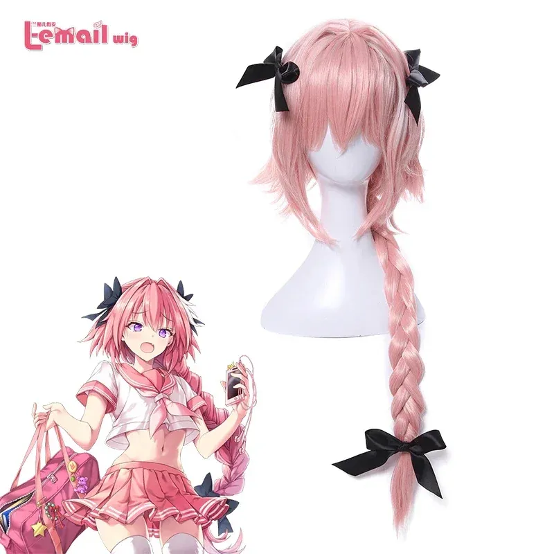 Perruques Lemail Wig Synthetic Hair Game Fate Apocryphe Astolfo Cosplay Wigs apocryphe Astolfo Long Pink Temple résistant aux perruques Cosplay