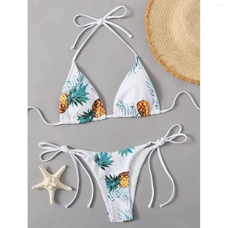 Kvinnors badkläder Summer Sexig ananastryck Bikini Set Female Micro Brasilian Biquini Casual Thin Slim Beachwear 2024 Baddräkt