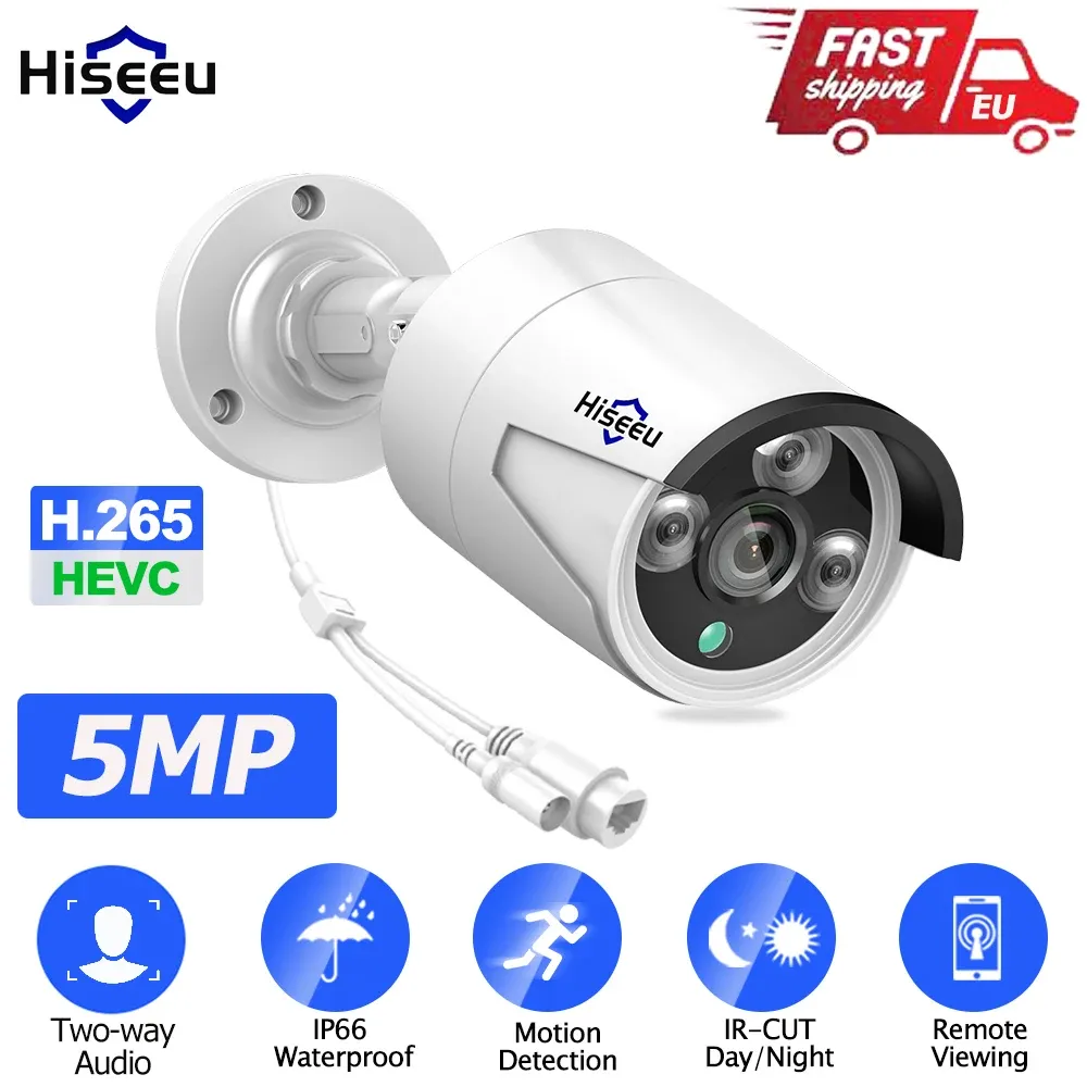 Telecamere Hiseeu 5MP POE Audio IP Camera di sicurezza Home Security Camera H.265 Video CCTV Sorveglianza telecamera impermeabile esterna impermeabile per CCTV P2P NVR