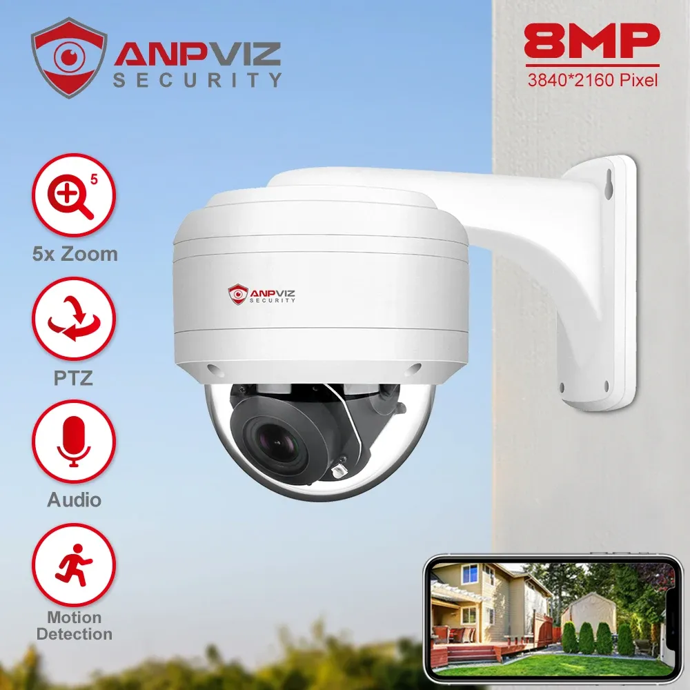 Telecamere Anpviz Smart 4K 8MP POE IP PTZ Camera da esterno Sicurezza esterna 5x fotocamera audio zoom IR 30M DANALE PROTEZIONE DI SICUREZZA DANALE RILEVIZIONE UMAN