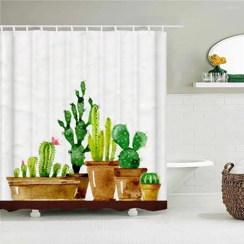 Douchegordijnen groene bladplant cactus printbad gordijn waterdichte stof 180x180 cm badkamer decoreren met 12 haken