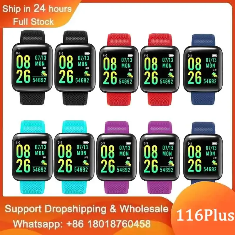 Saatler 10pcs 116 Plus Smart Watch Erkek Kadınlar Bluetooth Bileklik Spor Fit Sleeptracker Pedometre D13 Android IOS için Akıllı Saat