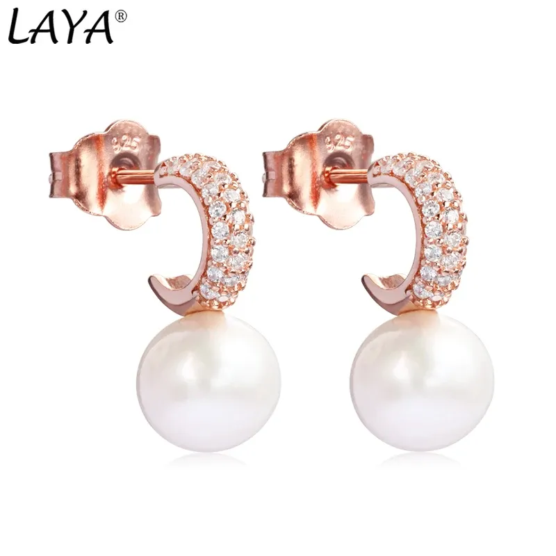 Earrings Laya 925 Sterling Silver High Quality Zircon True Natural Freshwater Pearl Earrings For Women Jewelry 2021 Trend