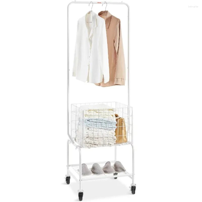 Hangers 3 Laag Rolling Laundry Cart Butler met 4 wielen mand opslag hangende rekkleding badkamer wit