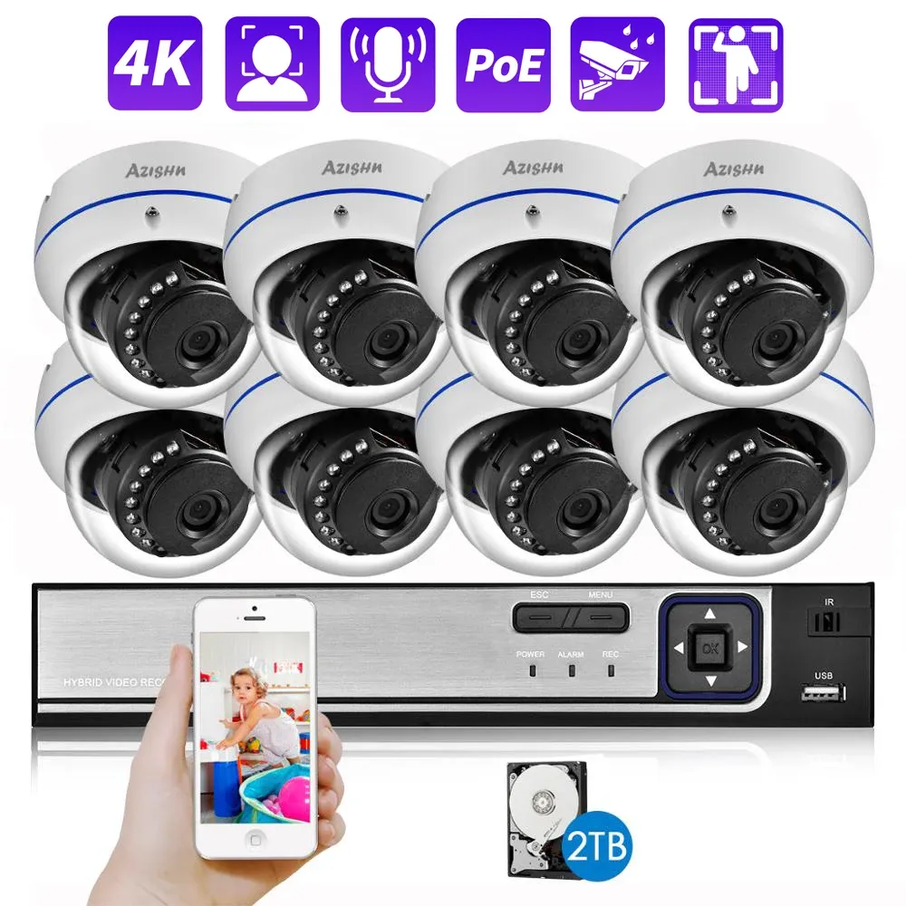 System VandalProof 4K 8MP System kamery H.265 POE NVR Zestaw CCTV Dome IP Kamera twarz Wykryj zestaw nadzoru wideo