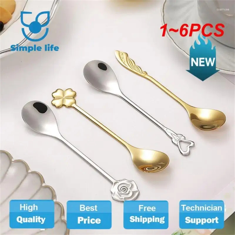 Coffee Scoops 1-6pcs en acier inoxydable Spoon's Nest Honey Signring Rose Heart en forme de cuisine en forme de cuisine