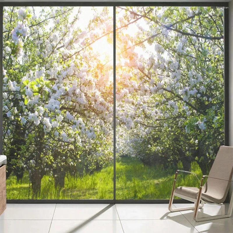 Naklejki okienne Prywatność Film Szklany Peach Blossom Wzór Mroźne drzwi ślizgowe statyczne przylgi bez kleju Anti UV
