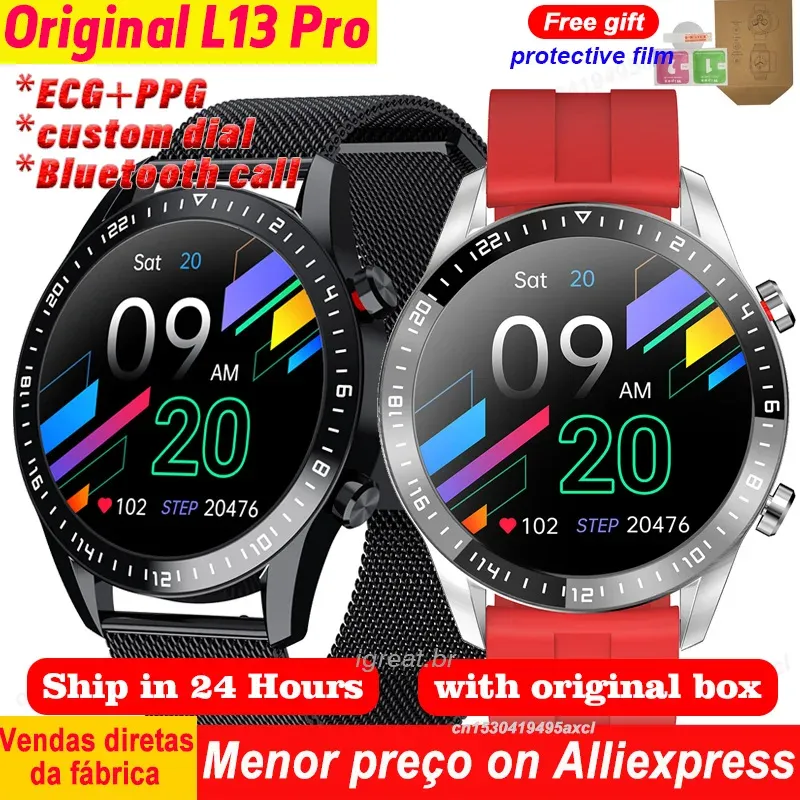 Watches Original L13 Pro Smart Watch Men Bluetooth Call NFC IP67 Waterproof ECG+PPG Blood Pressure Healts Fitness Tracker Smartwatch